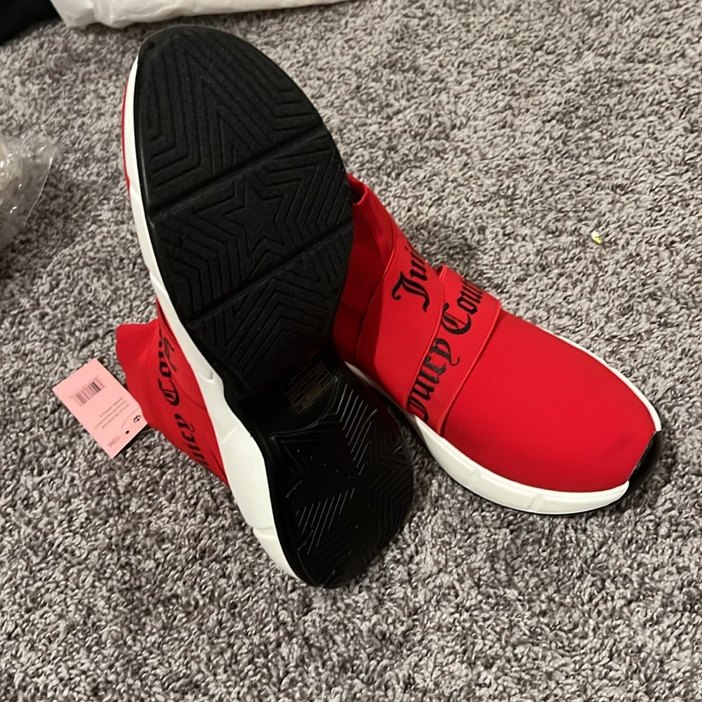 Juicy Couture Ariella logo red black multi knit comfy sock sneakers shoes 10 M - Picture 3 of 7